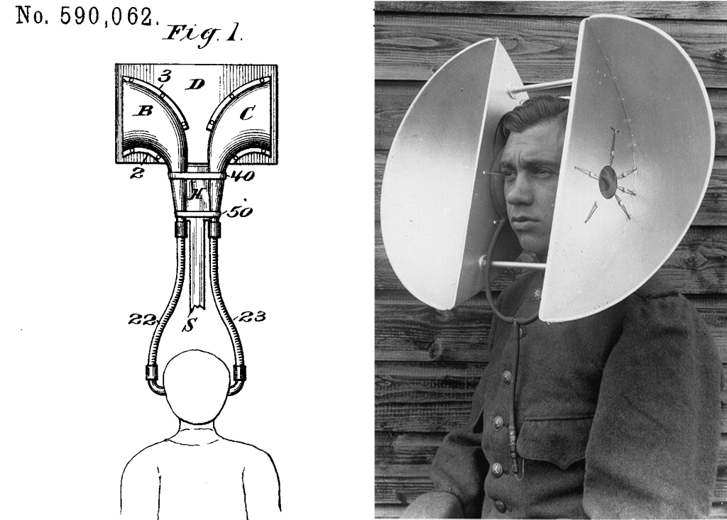 Fig. 3: Topophone (left), Patent No. US590062, WWII Military Bomber Detector.