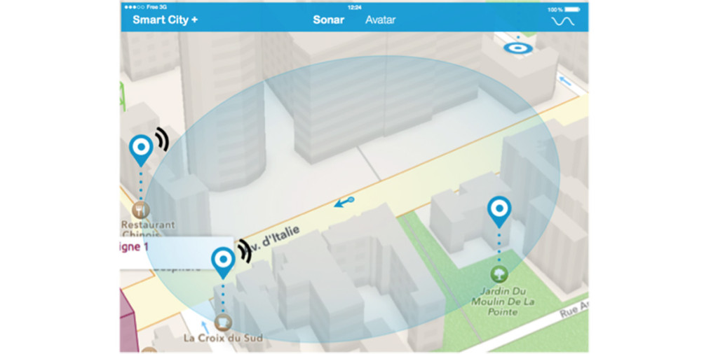Fig. 3: By walking around in full listening mode, users activate the POI that enters their bubble.