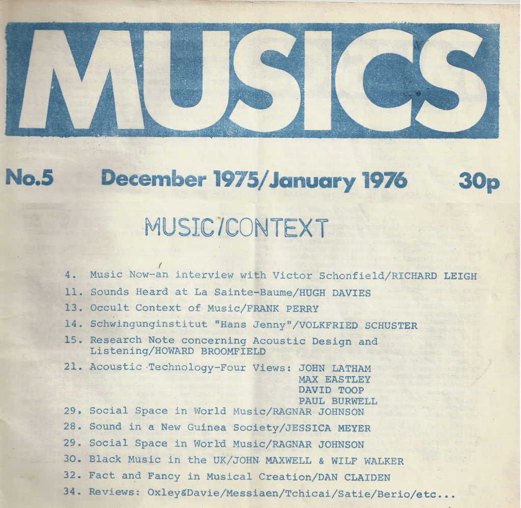 Fig. 4: Hugh Davies, Sounds Heard at La Sainte-Baume, 1974. Fac-simile, Musics magazine, n°5, Dec. 1975-Jan. 1976.